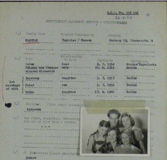The Resettlement Placement Questionnaire, Heidi Finn family archival document