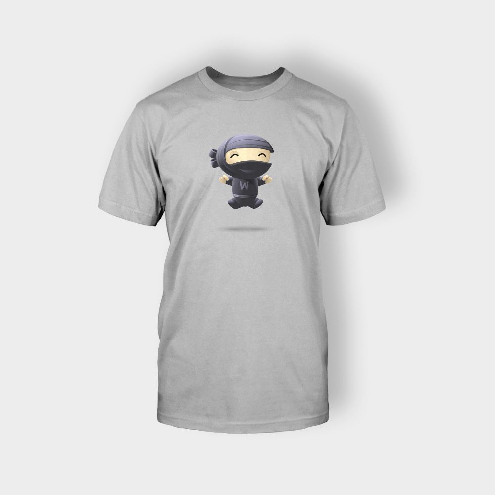 A gray t-shirt with an image of a ninja.