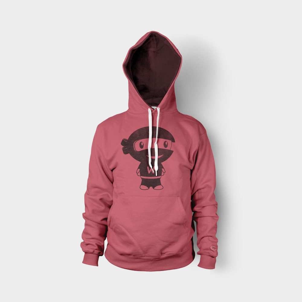 A pink hoodie with an image of a monkey.