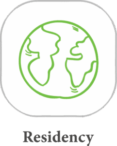 Green globe with "Residency" text below.